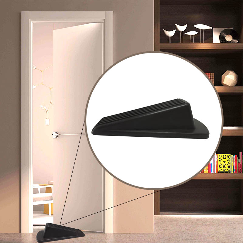 Black Rubber Door Stopper Sturdy and Durable Security Door Stop Wedge, Multi Surface and Non Scratching